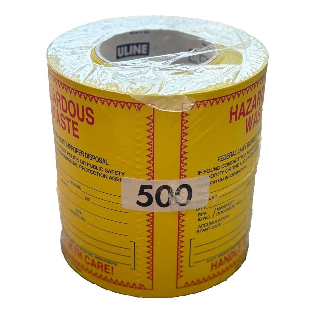 Uline Hazardous Waste Labels Roll of 500 Yellow Safety Disposal Stickers
